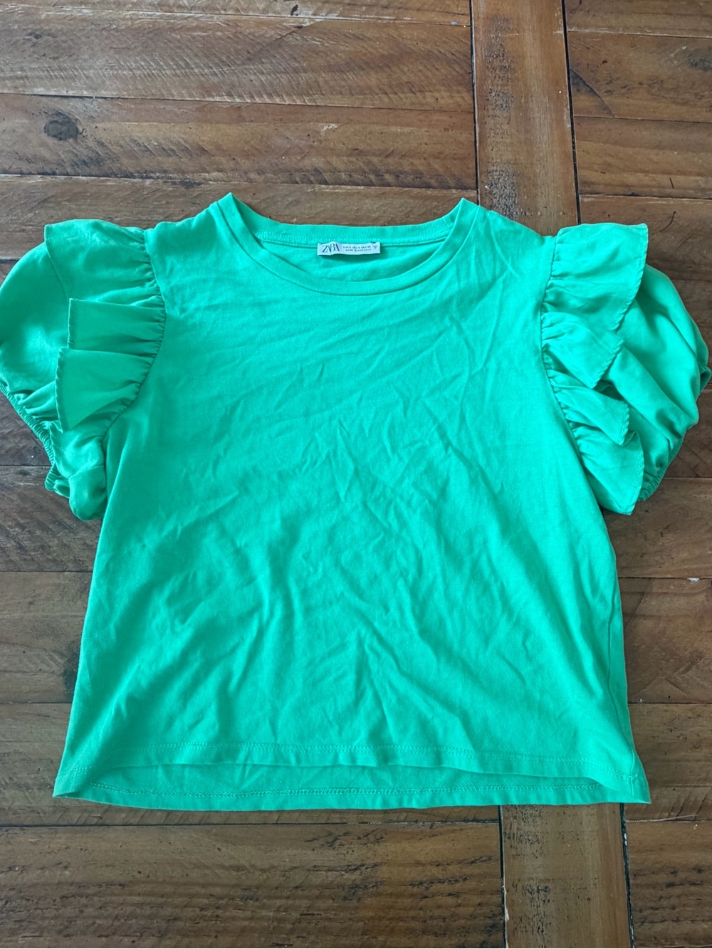 Zara Bright Green Ruffle Sleeve Tee